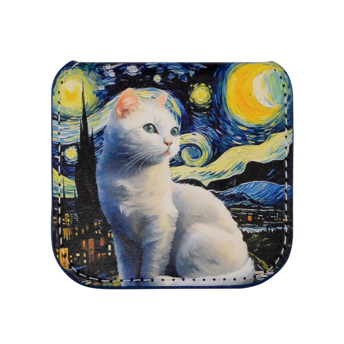 Espejo cuadrado acero inoxidable gato blanco van gogh noche estrellada arte pintura 