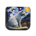 Espejo cuadrado acero inoxidable gato blanco van gogh noche estrellada arte pintura