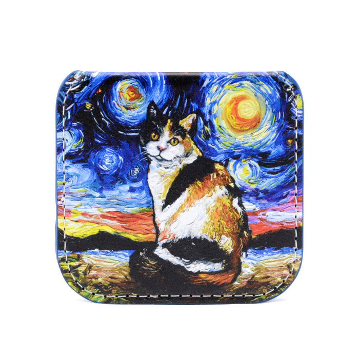 Espejo cuadrado acero inoxidable gato calico van gogh arte pintura 