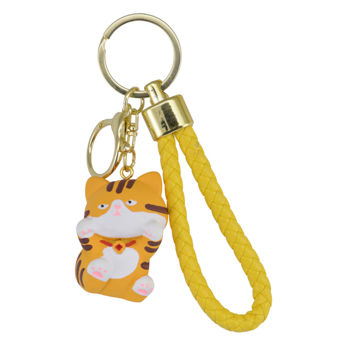 Llavero gato blanco amarillo gordo plastico metal 4203-1