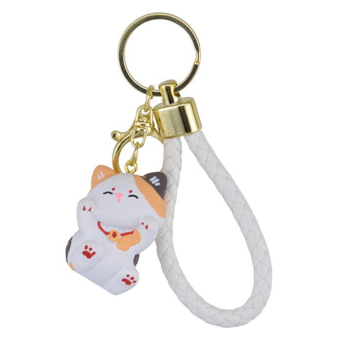 Llavero gato blanco cafe gordo plastico metal 4203-4