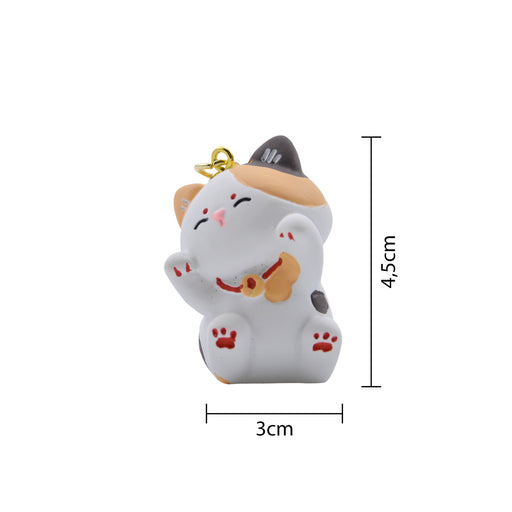 Llavero gato blanco cafe gordo plastico metal 4203-4