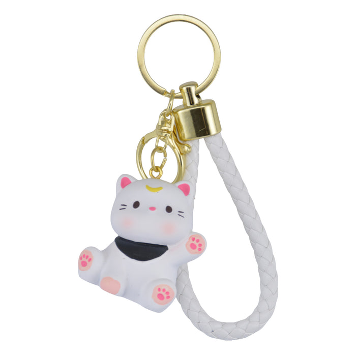 Llavero gato blanco gordo plastico metal 4202-1