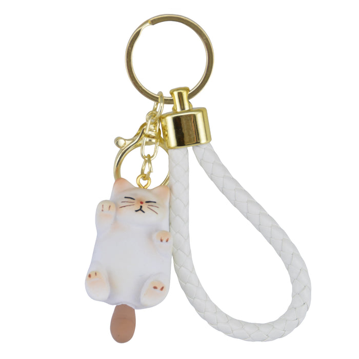 Llavero gato blanco gordo plastico metal 4205-2