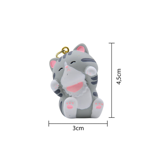 Llavero gato blanco gris gordo plastico metal 4203-3