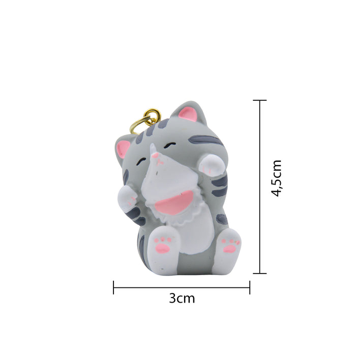 Llavero gato blanco gris gordo plastico metal 4203-3