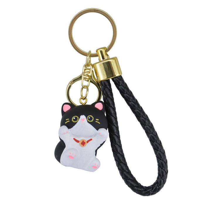 Llavero gato blanco negro gordo plastico metal 4203-2
