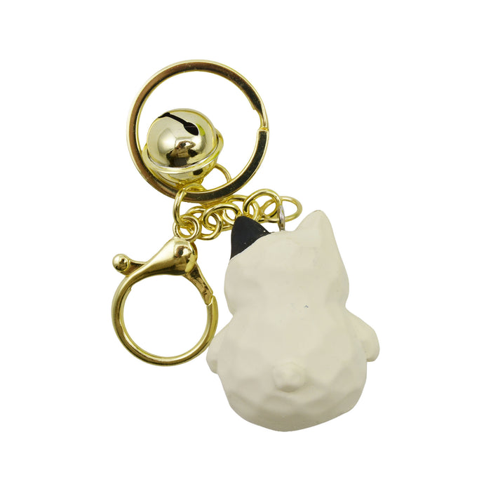 Llavero gato crema gordo plastico metal 4043-1