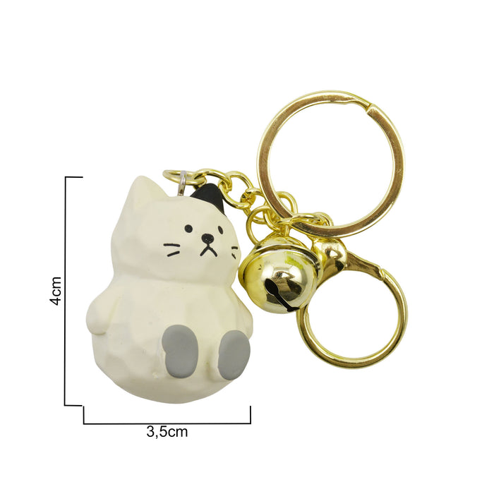 Llavero gato crema gordo plastico metal 4043-1