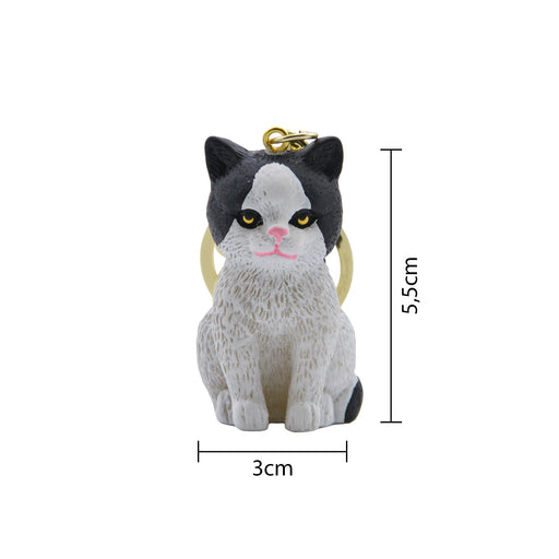 Llavero gato negro blanco plastico metal 4201-1