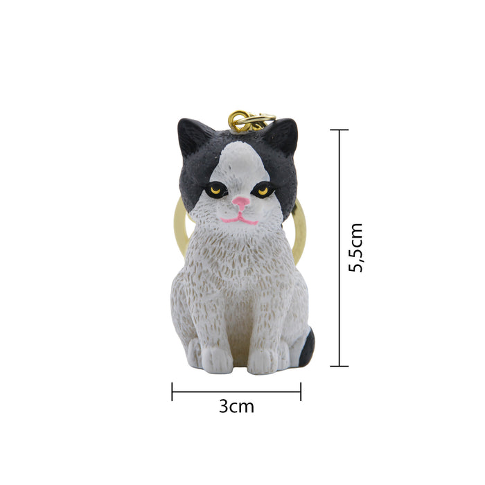 Llavero gato negro blanco plastico metal 4201-1