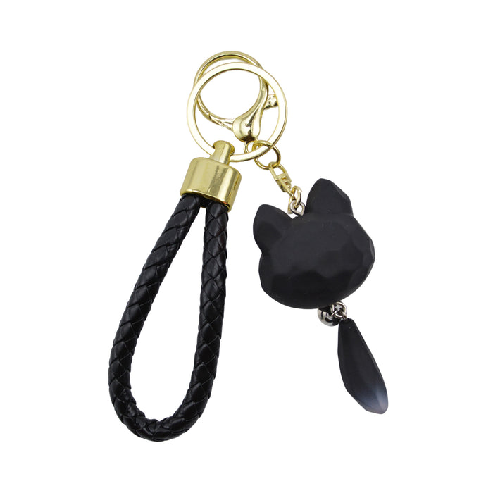 Llavero plastico resina cabeza gato negro cola 4042-3