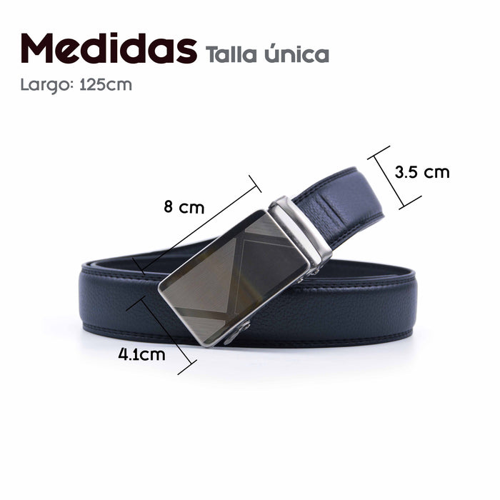 Cinturon sintetico automatico negro plateado hombre 4064-5