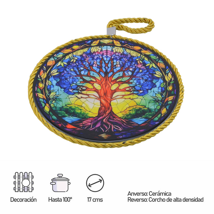 Posaolla colgante ceramica corcho arbol de la vida hilo amarillo 4214-5