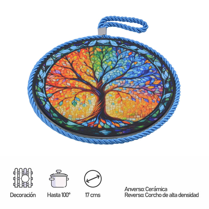Posaolla colgante ceramica corcho arbol de la vida hilo celeste 4214-4
