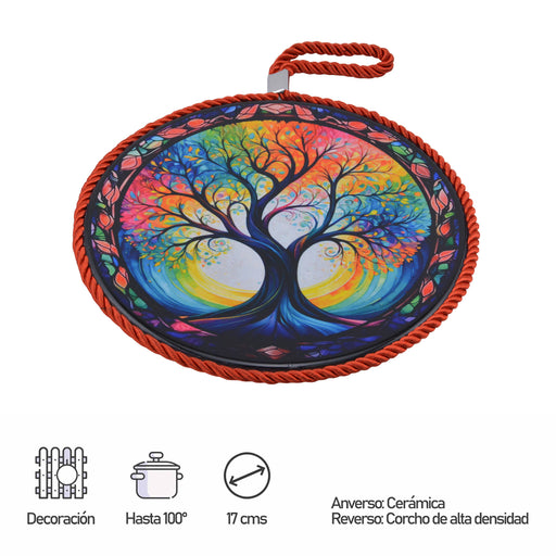 Posaolla colgante ceramica corcho arbol de la vida hilo rojo 4214-2