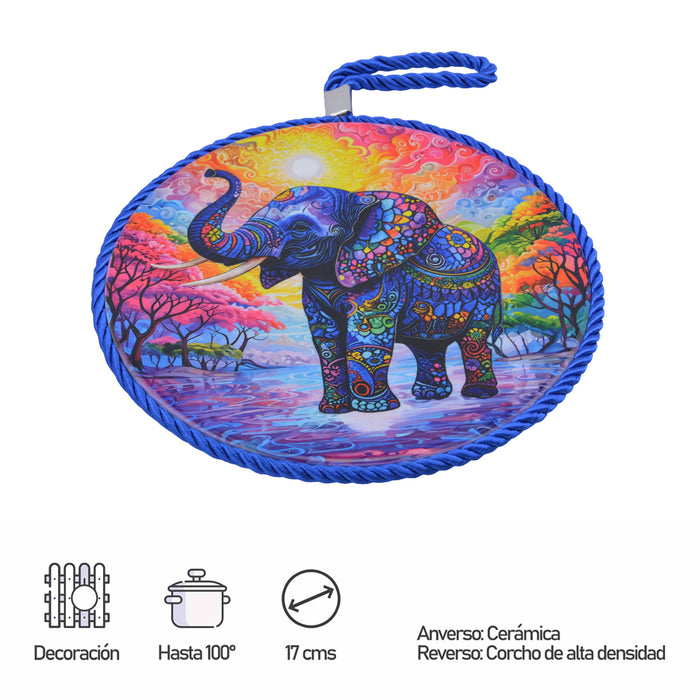 Posaolla colgante ceramica corcho elefante hilo azul 4217-5