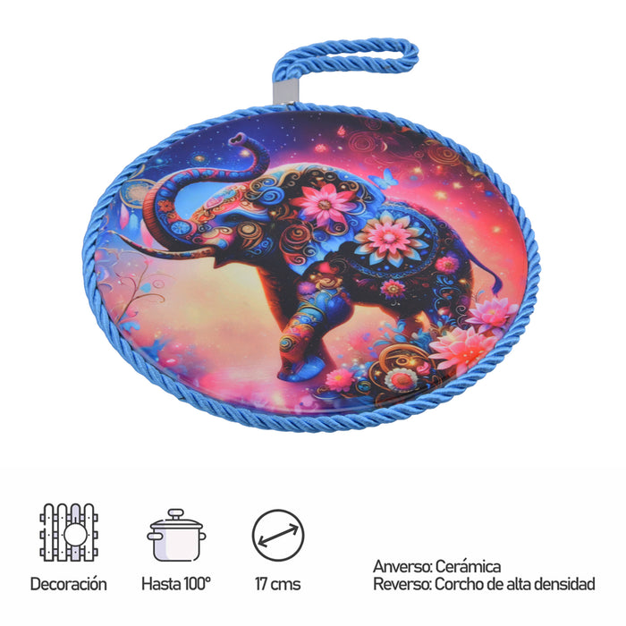 Posaolla colgante ceramica corcho elefante hilo celeste 4217-1