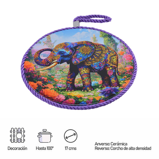 Posaolla colgante ceramica corcho elefante hilo morado 4217-6
