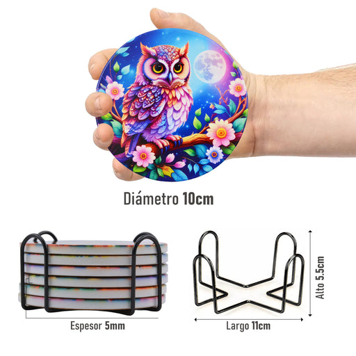 Posavasos ceramica corcho buho flores 4220