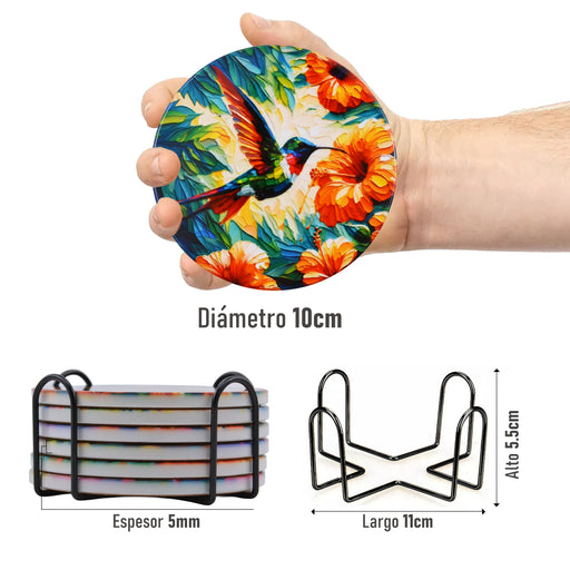 Posavasos ceramica corcho colibri flores  4213