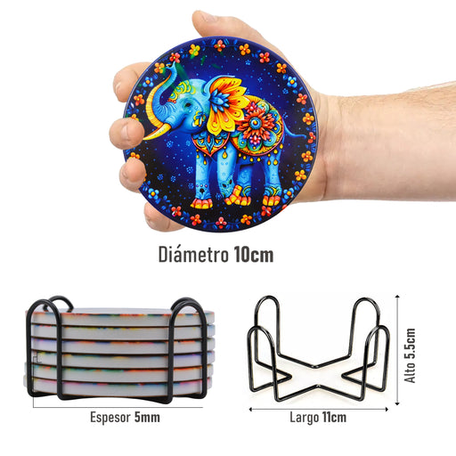 Posavasos ceramica corcho elefante flores  4221