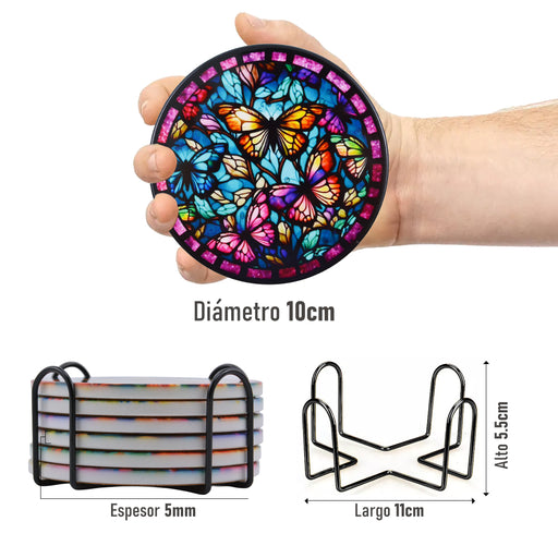 Posavasos ceramica corcho mariposas flores 4219