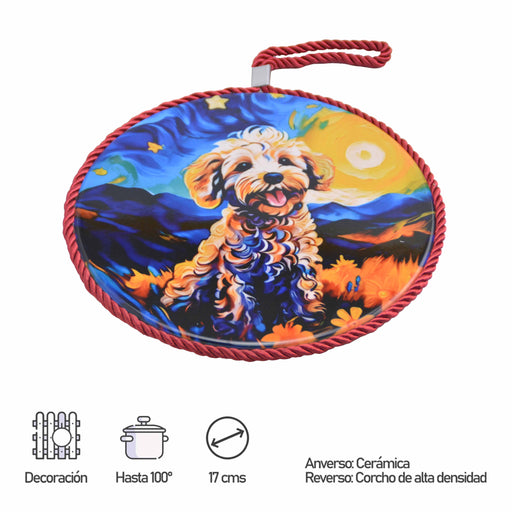 posaolla colgante ceramica corcho perro poodle apricot 4067-1