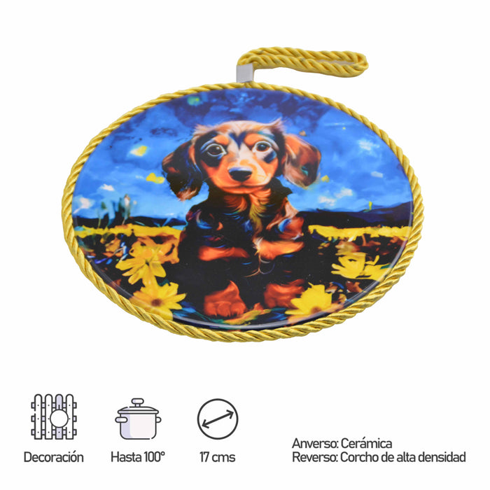 posaolla colgante ceramica corcho perro salchicha negro 4067-3