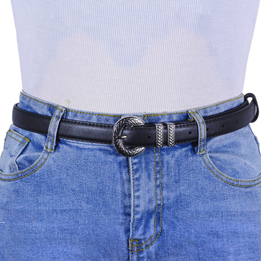 Cinturon sintetico negro liso plateado 1953-2