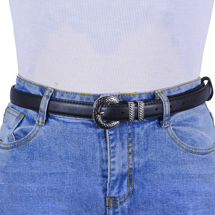 Cinturon sintetico negro liso plateado 1953-2