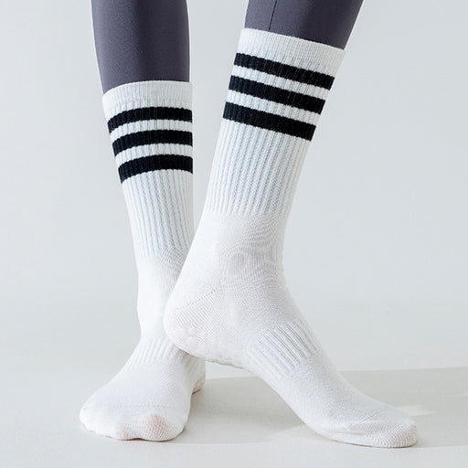 Calcetin yoga algodon antideslizante largo 3 rayas blanco 4092-3