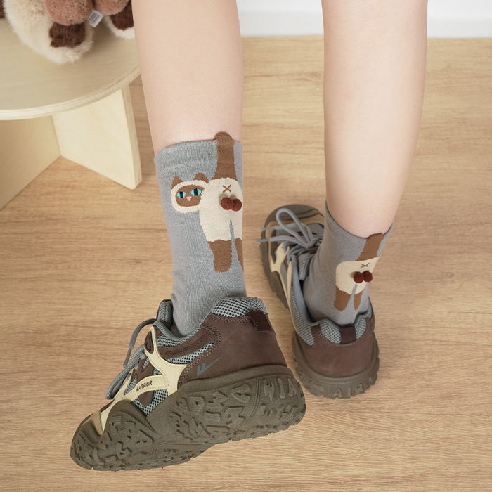 Calcetines largos algodon bolitas gato beige 4115-5