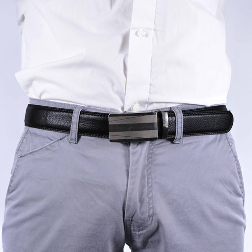 Cinturon sintetico automatico negro plateado hombre 4064-1
