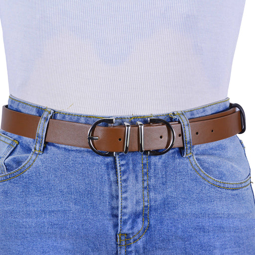 Cinturon sintetico cafe plateado liso 2058-2