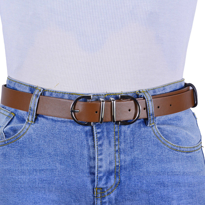 Cinturon sintetico cafe plateado liso 2058-2