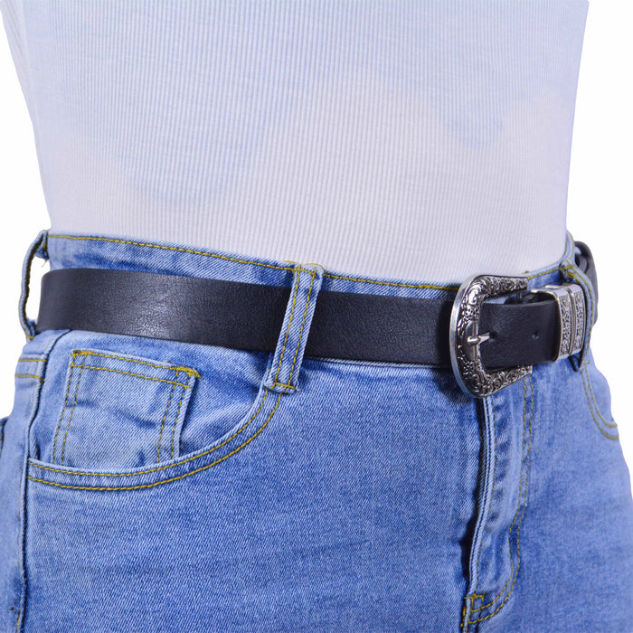 Cinturon sintetico negro hebilla plateada 4073-1