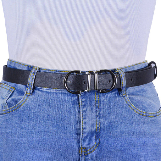 Cinturon sintetico negro plateado liso 2058-1