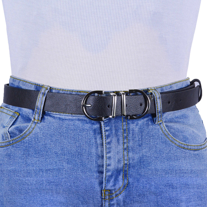 Cinturon sintetico negro plateado liso 2058-1