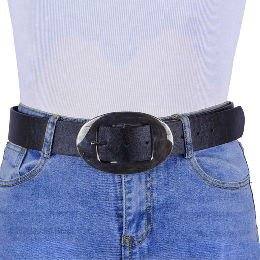 Cinturon sintetico negro plateado liso 4128-1