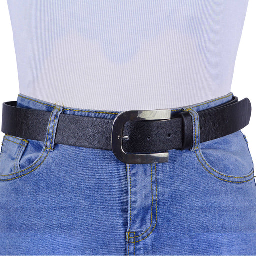 Cinturon sintetico negro plateado liso 4129-1