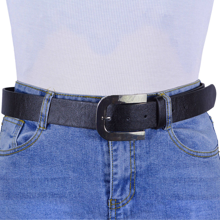 Cinturon sintetico negro plateado liso 4129-1