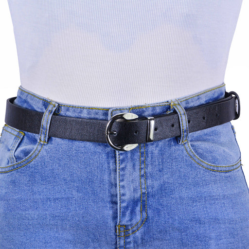 Cinturon sintetico negro plateado liso 4130-1