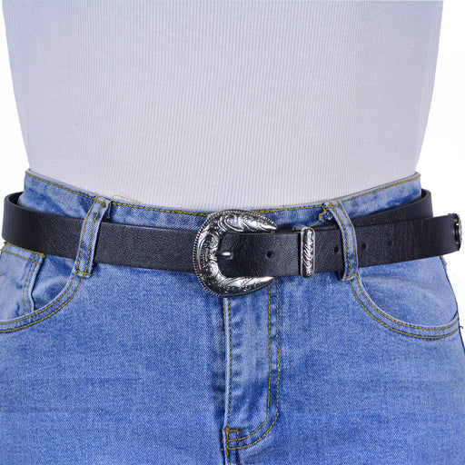 Cinturon sintetico negro plateado liso 4131-1