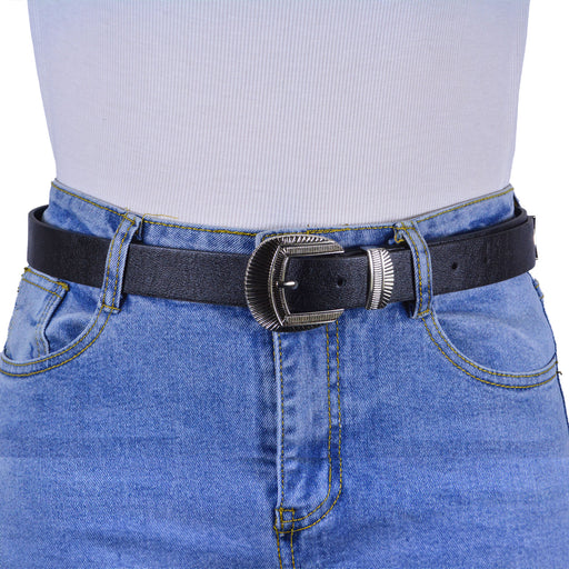 Cinturon sintetico negro plateado liso 4135-1