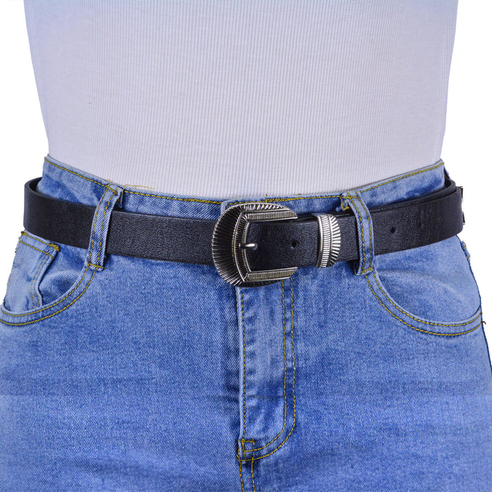 Cinturon sintetico negro plateado liso 4135-1