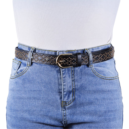 Cinturon tachas negro metal 
dorado 4233-2