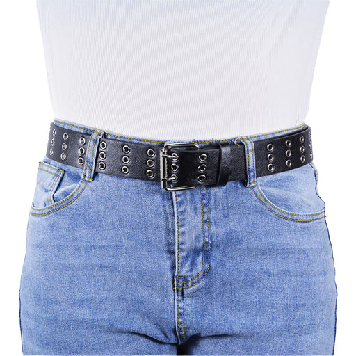 Cinturon tachas negro metal plateado 4227
