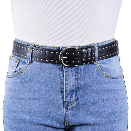 Cinturon tachas negro metal 
plateado 4230-1