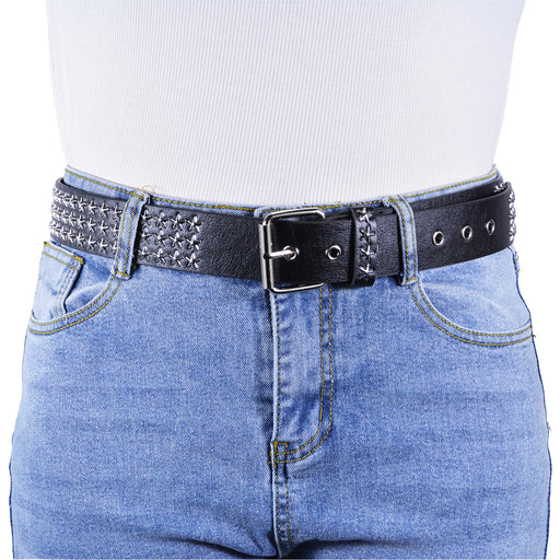 Cinturon tachas negro metal plateado estrellas 4224